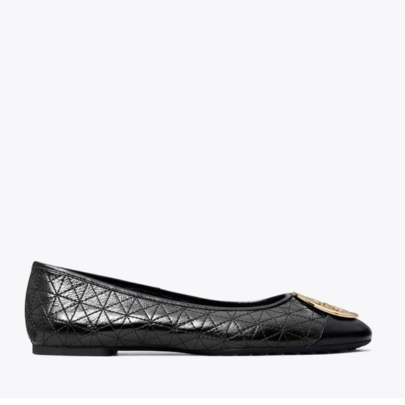Tory Burch Claire Quilted Ballet Flat 
$258 Sz 8.5
Perfect Black / Gold / Silver - Picture 7 of 17